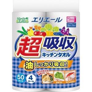 「優良配送対応」「大王製紙」 エリエール 超吸収キッチンタオル 50カット 4ロール 「日用品」