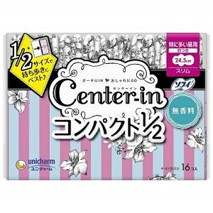 「ユニ・チャーム」  センターイン コンパクト1／2 無香料 特に多い昼用 羽つき 16枚入 (医薬部外品) 「衛生用品」｜finespharma