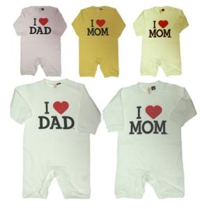 ベビー長袖ロンパース　【I LOVE MOM】　【I LOVE DAD】　サイズ70・80 【当店在...