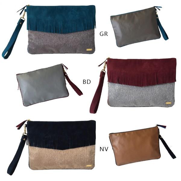 Fringe クラッチバッグ　フリンジ・スウェード・スエード・ハラコ・小物入れ・バッグ・クラッチ【D...