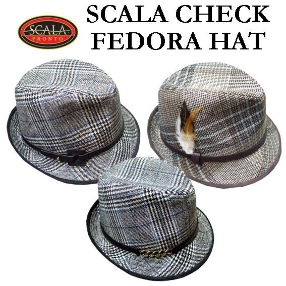 SCALA（スカラ）FEDORA　HAT/チェックウール　フェドラハット【レディース中折れ帽子】当店...
