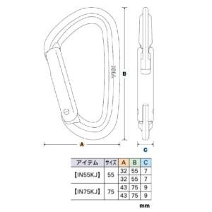 75mm クロ YKK カラビナ IN75KJ...の詳細画像3