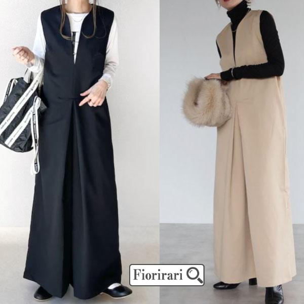 サロペットパンツ オールインワン レディース ワンピース ジャンパースカート Vネック ガーリー フ...