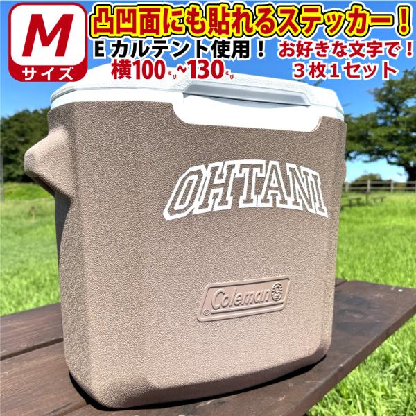 凸凹面なクーラーボックスにも貼れる！かっこいい! お好きな文字でロゴ風 ステッカー シール Mサイズ...