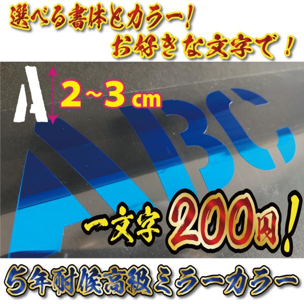 高級 ミラー ステッカー オリジナル ステンシル 文字　Sサイズ縦２〜３ｃｍ　車　バイク