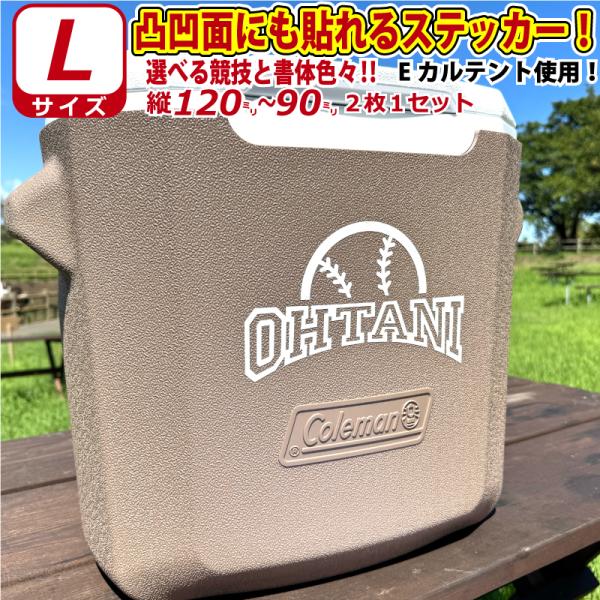 凸凹面なクーラーボックスにも貼れる！ロゴ風 かっこいい!  ステッカー シール  Lサイズ２枚　水筒...