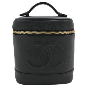 【中古】シャネル バニティバッグ コスメポーチ ココマーク キャビアスキン ブラック ゴールド金具 Aランク ch5872jk