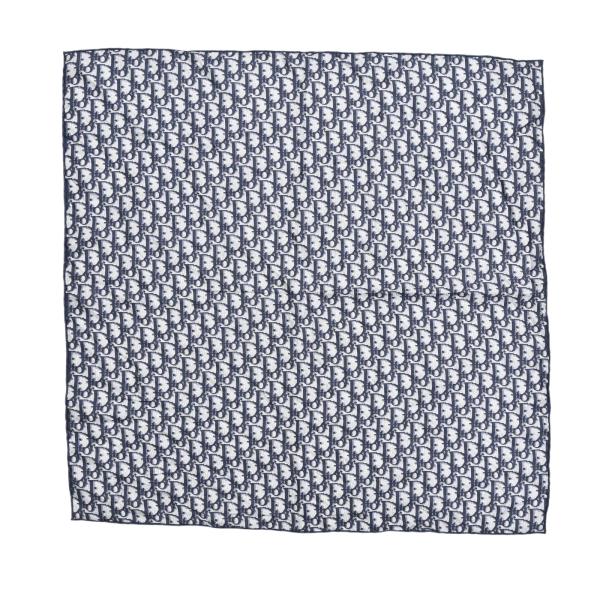 【中古】ディオール トロッター柄 スカーフ シルク ネイビー×ホワイト Dior ロゴ Aランク d...