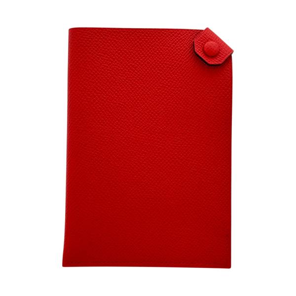 【中古】エルメス タルマックPM パスポートケース エプソン レッド スナップボタン開閉 特別刻印 ...