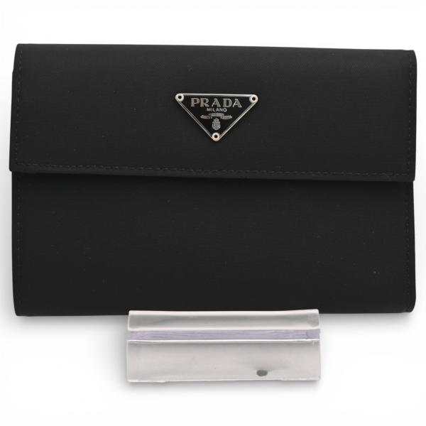プラダ ロゴプレート テスート 財布 ブラック Aランク pr2424hh
