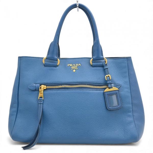 プラダ トートバッグ ゴールド金具 ブルー Aランク pr4427jj