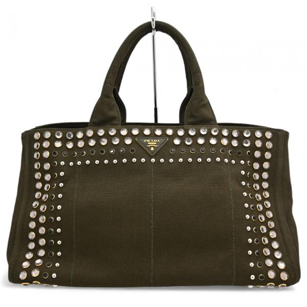 プラダ カナパ ビジュー トートバッグ グリーン Bランク pr5050cd