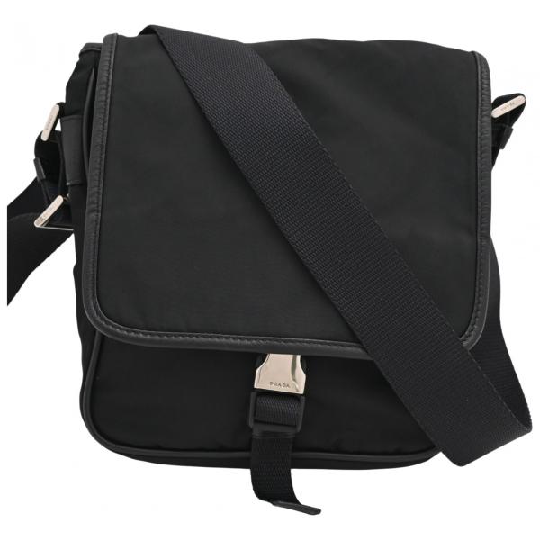 プラダ ロゴプレート ナイロン ショルダーバッグ ブラック シルバー金具 Bランク pr9924vn