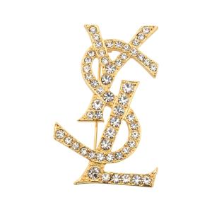 【中古】イヴ サンローラン ブローチ YSLロゴ ラインストーン ヴィンテージ アクセサリー Aランク ys7926yy