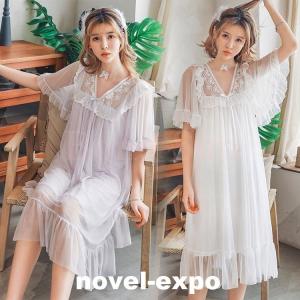 ネグリジェ 夏用 姫 ネグリジェ ワンピース ロング丈　レースネグリジェ