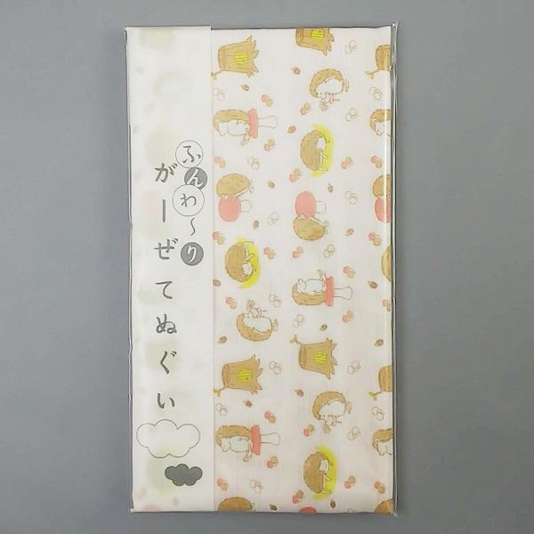 ガーゼてぬぐい ハリネズミときのこ 綿100% 日本製 和柄 マスク 敬老の日