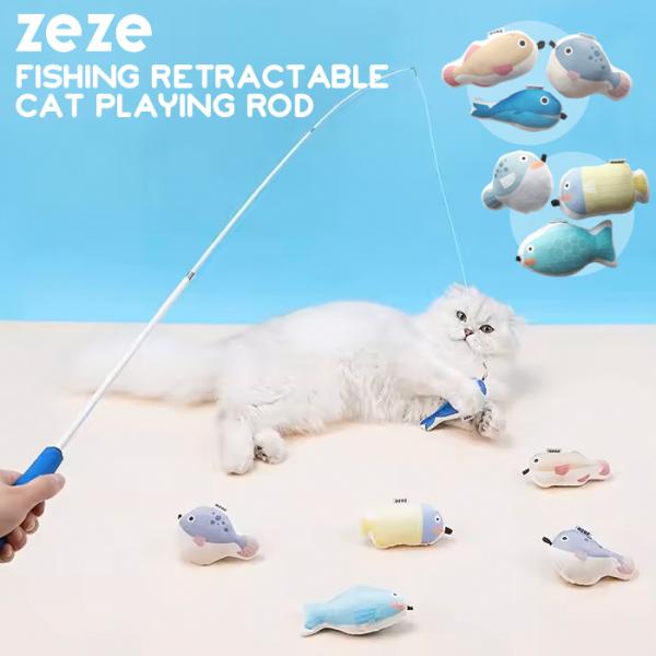 FISHING RETRACTABLE CAT PLAYING ROD ねこ おもちゃ ペットグッズ...