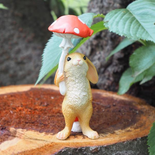 キノコパラソルラビット フレンドリーマスコット 置き物 フィギュア うさぎ ガーデニング 丸和貿易