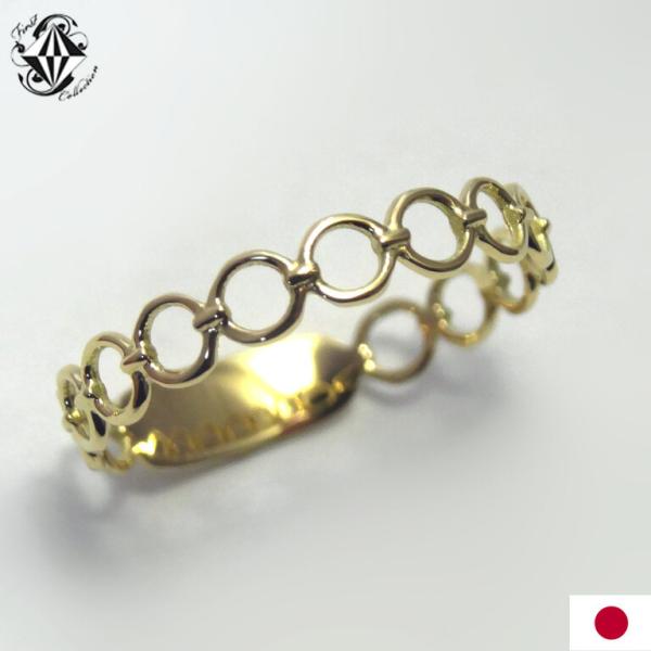 リング レディース 18金 丸 ラウンド チェーン Chain デザイン 指輪 K18 ピンク ホワ...