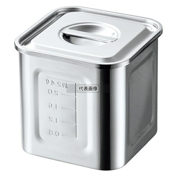 AG 18-8(ステンレス) 目盛付 角型キッチンポット 15cm 手無 約3.1L 外寸:157×...