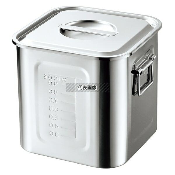 AG 18-8(ステンレス) 目盛付 角型キッチンポット 25.5cm 手付 約15.7L 外寸:2...