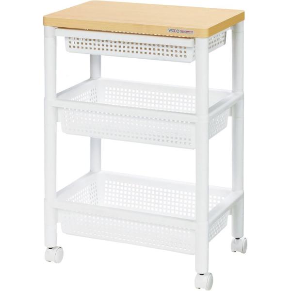 不動技研 ウッドTワゴン WTW-3HS W F-2491 | ウッドテーブルワゴン キャスター付き...