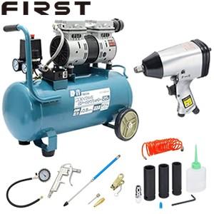 FIRST オイルレスエアーコンプレッサー ACP-25SLVA 静音 25L ツールセット+インパ...