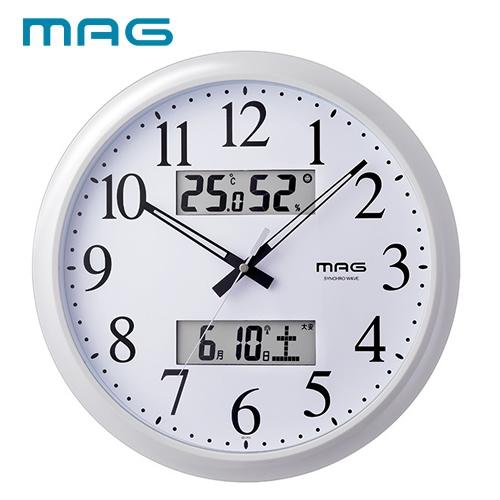ノア精密 電波時計 MAG掛時計 ダブルリンク(ホワイト) W-711-WH 温度湿度表示付き 新生...