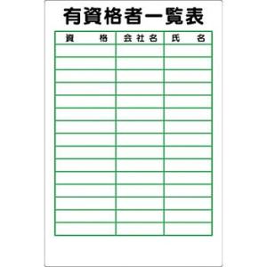 つくし工房 安全標識 89-AS 『有資格者一覧表』 資格・選任者一覧表 900×600mm SCボ...