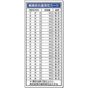 つくし工房 安全標識 195-B 『抵抗値測定カード』 電気関係標識 絶縁抵抗値 200×80mm ...