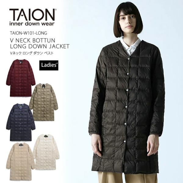 10％OFF　TAION タイオン  インナーダウン Vネック ボタン ロング ダウン ジャケットT...