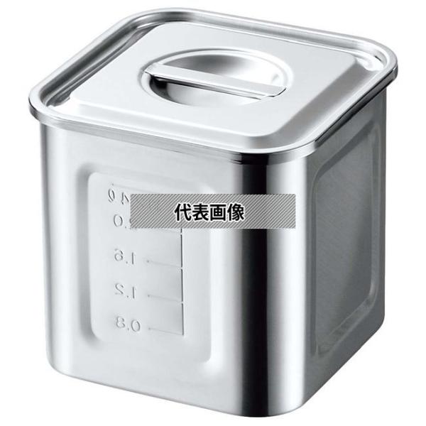 AG 18-8(ステンレス) 目盛付 角型キッチンポット 13.5cm 手無 約2.3L 外寸:14...