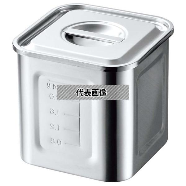 AG 18-8(ステンレス) 目盛付 角型キッチンポット 18cm 手無 約5.3L 外寸:186×...