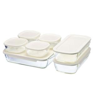 HARIO スタッキング耐熱ガラスコンテナ・スクエア 7個セット