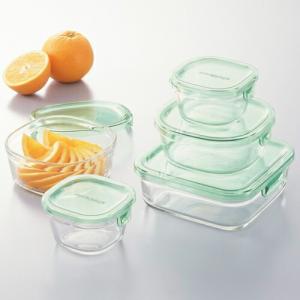 iwaki（イワキ） パック&レンジ 角型5点セット グリーン 耐熱ガラス