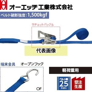 OH(オーエッチ工業) 荷締機 ラッシングベルト LSR100 OF5-40OF ステンレス製ラチェットバックル 金具：オープンフック 長さ：固定側0.5/巻取側4m [受注生産品]