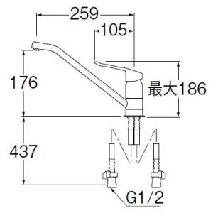 SANEI 三栄水栓(SANEI) EA200-60X-16 自動水栓横形パイプ 上面・下面