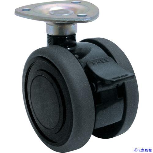 ■東海 プレート式双輪キャスター(エラストマー車) 60MMストッパー付き 黒色 TE60JS(35...