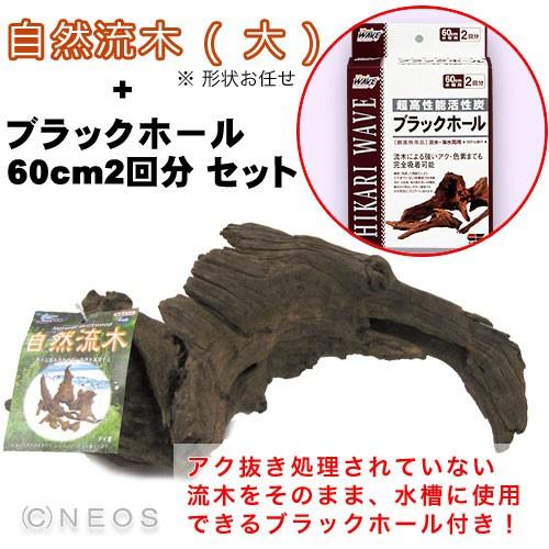 (アクアリウム 用品)ニッソー　自然流木　大　【形状おまかせ】　+　ブラックホール　セット