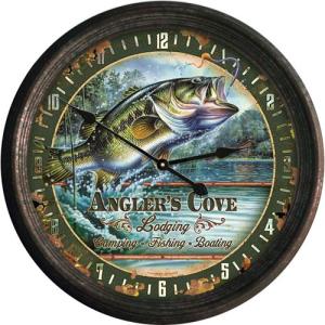 リバースエッジ　ブリキの壁掛け時計 - Angler's Cove　15" Rusted Bass Clock｜fishing-nest