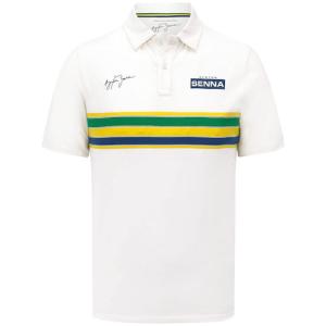 Ayrton Senna Stripe Polo Shirt アイルトンセナ オフィシャル ポロシャツ 半袖 ホワイト｜fishsrb