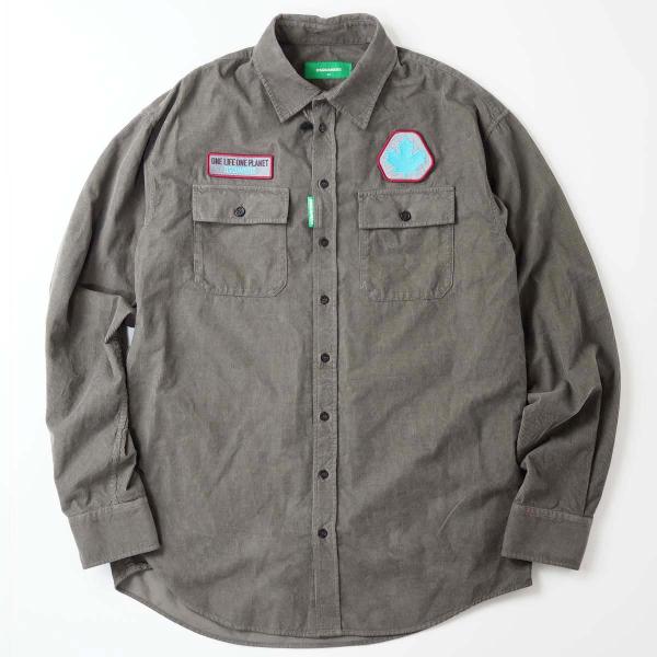 DSQUARED2 ディースクエアード メンズ ワッペン コーデュロイ ミリタリー 長袖 シャツ カ...