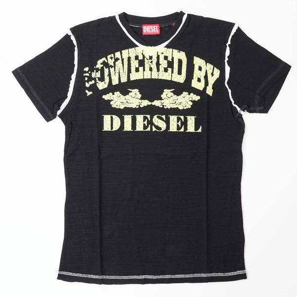 DIESEL ディーゼル T-DIEGOR-V-RAW フロッキー ロゴ 半袖 Tシャツ ブラック