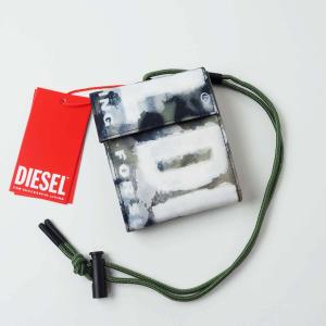 DIESEL 三つ折り 財布 ウォータープリント ロゴ ストラップ付き ミニウォレット 財布