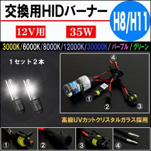 【半年保証】 H8/H11形状 HIDバルブ 交換用 HIDバーナー 35W 3000K/6000K/8000K/12000K/30000K/グリーン/パープル 2本組｜five-parts