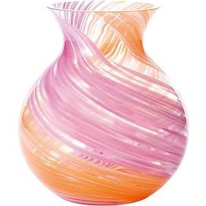 アデリア 津軽びいどろ 花器 花瓶 ブーケポット ピンク 最大12×高13.5cm 花しずく ...