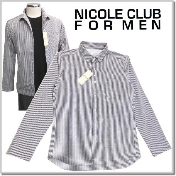 ニコルクラブフォーメン NICOLE CLUB FOR MEN シアサッカー長袖ストライプシャツ 2...