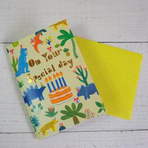 グリーティングカード 誕生お祝い オルゴール付 LEDバースデーカード / 恐竜