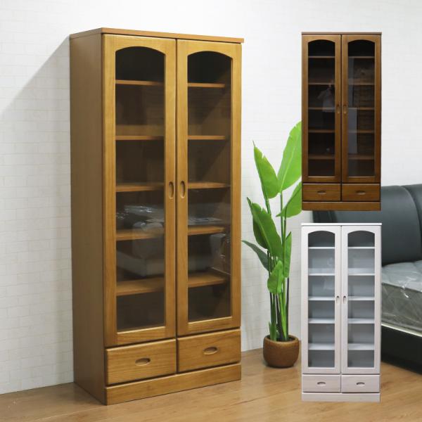 本棚 書棚 完成品 ガラス扉 幅80cm リビング収納 日本製 扉付き 桐 桐無垢材 扉 ガラス 棚...