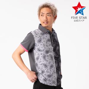 ポロシャツ ゴルフ メンズ 夏 半袖 ストレッチ ゴルフウェア ファイブスター おしゃれ シンプル 40代 50代 グレー ペイズリー柄 バイカラー アウトレット
